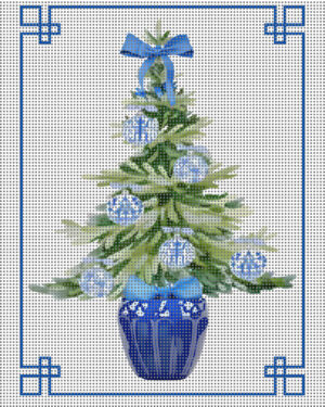 chinoiserie christmas tree needlepoint canvas – ready to stitch