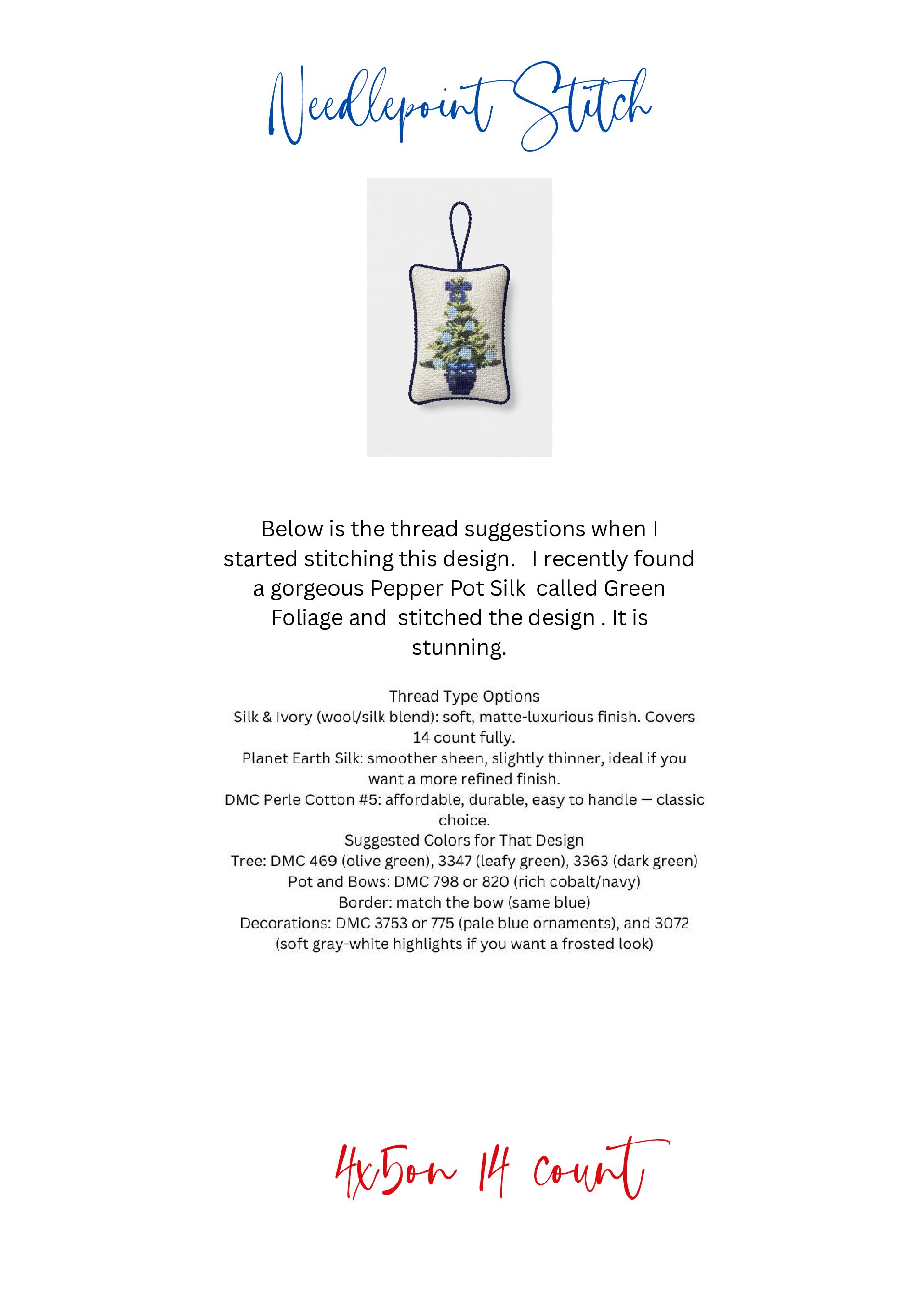 Chinoiserie Christmas Tree Needlepoint Canvas – Ready to Stitch - Image 2