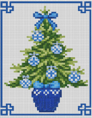 chinoiserie christmas tree needlepoint canvas – ready to stitch