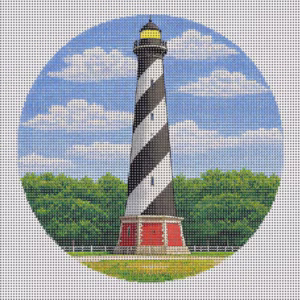 cape hatteras lighthouse needlepoint canvas – 4” round | 14 count