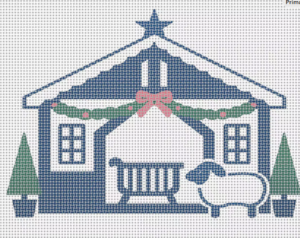 chinoiserie nativity manger scene – needlepoint canvas | 4x5 inch | 14 count mesh