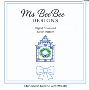 chinoiserie gazebo with wreath – needlepoint patterns 13 and 18 mesh digital download