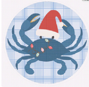 santa claws blue crab needlepoint canvas – 4x4” round on 14 count mes