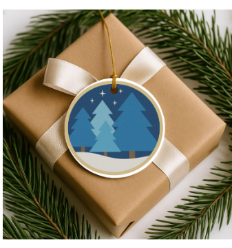 winter forest needlepoint canvas 4x4" circle, ready to stitch
