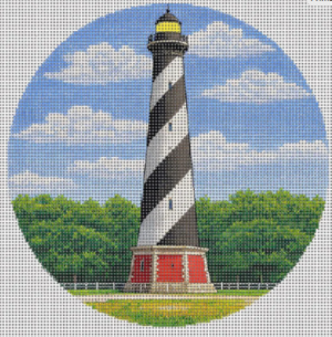 cape hatteras lighthouse needlepoint canvas – 4” round | 14 count