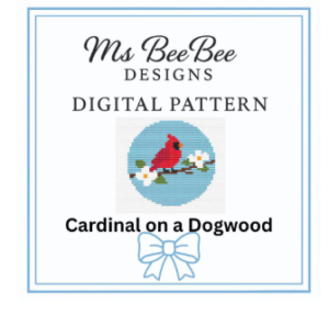 cardinal & dogwood needlepoint pattern | 4x4 inch round | 14 mesh | digital download | southern charm needlepoint | beginner friendly