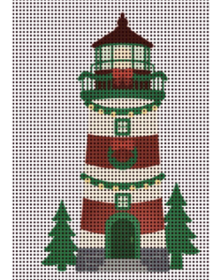 christmas lighthouse needlepoint canvas – 3x4.5" on 14 count white mesh (physical canvas)