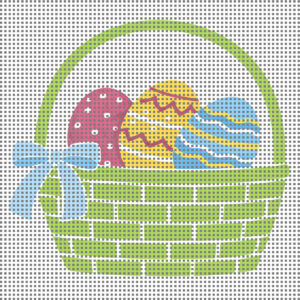 easter basket with eggs – needlepoint canvas – beginner friendly – 4x4 on 14 mesh