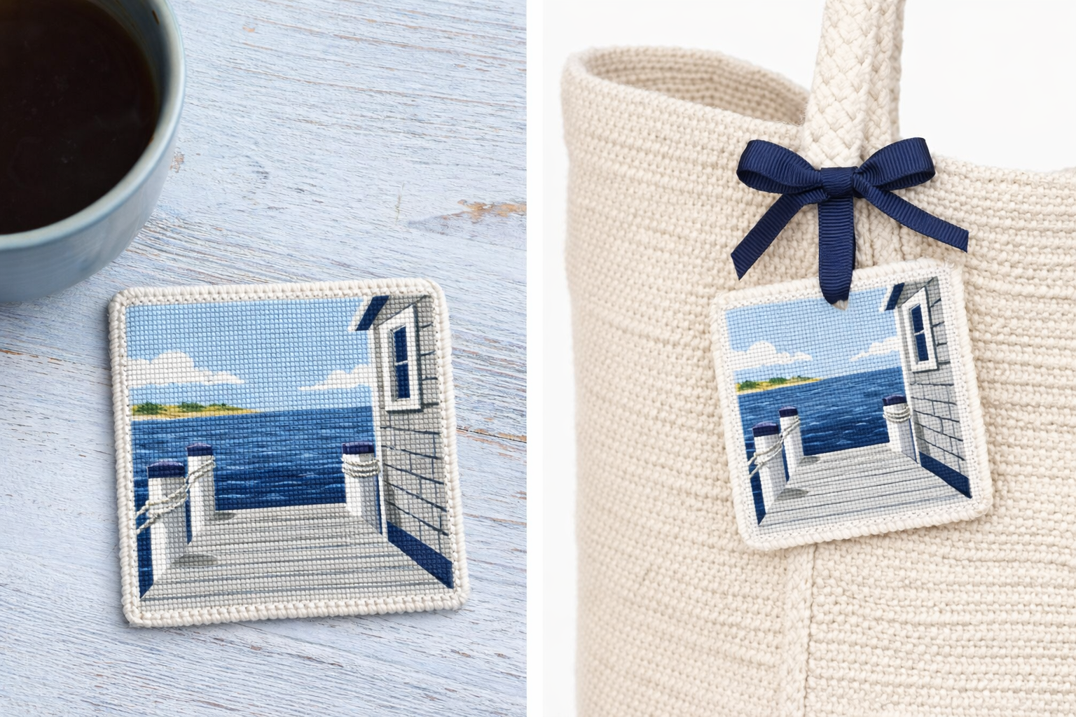 nantucket dock needlepoint canvas | coastal nautical design | 4x4 inch | 14 mesh