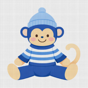 preppy monkey needlepoint canvas – 4" square – 14 mesh – cute nautical monkey ornament – digitally printed