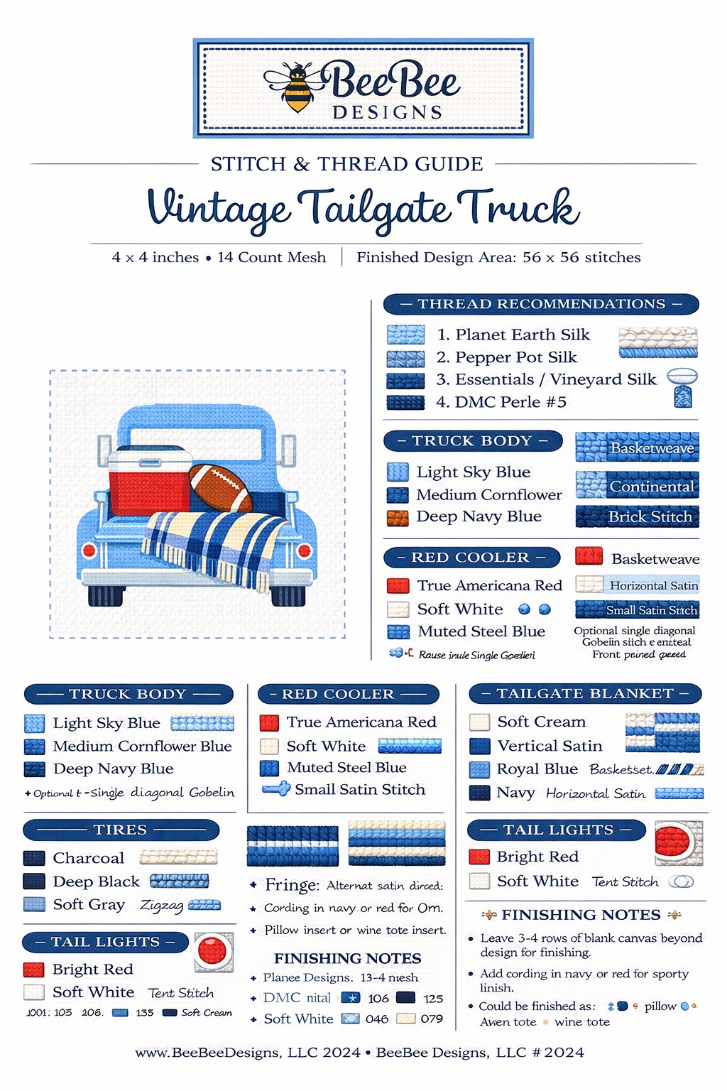 tailgate needlepoint canvas – blue truck football design – 4x4 inch