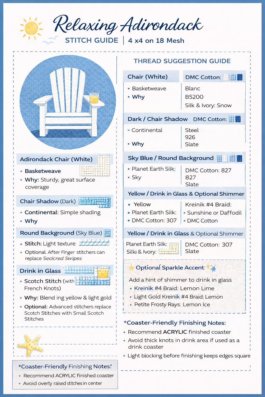 adirondack chair needlepoint canvas | preppy chinoiserie summer design | 4x4 canvas | 18 mesh