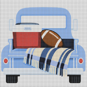 tailgate needlepoint canvas – blue truck football design – 4x4 inch