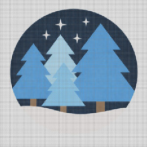 winter forest needlepoint canvas 4x4" circle, ready to stitch