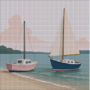 coastal boats needlepoint canvas – 14 count mesh 4x4