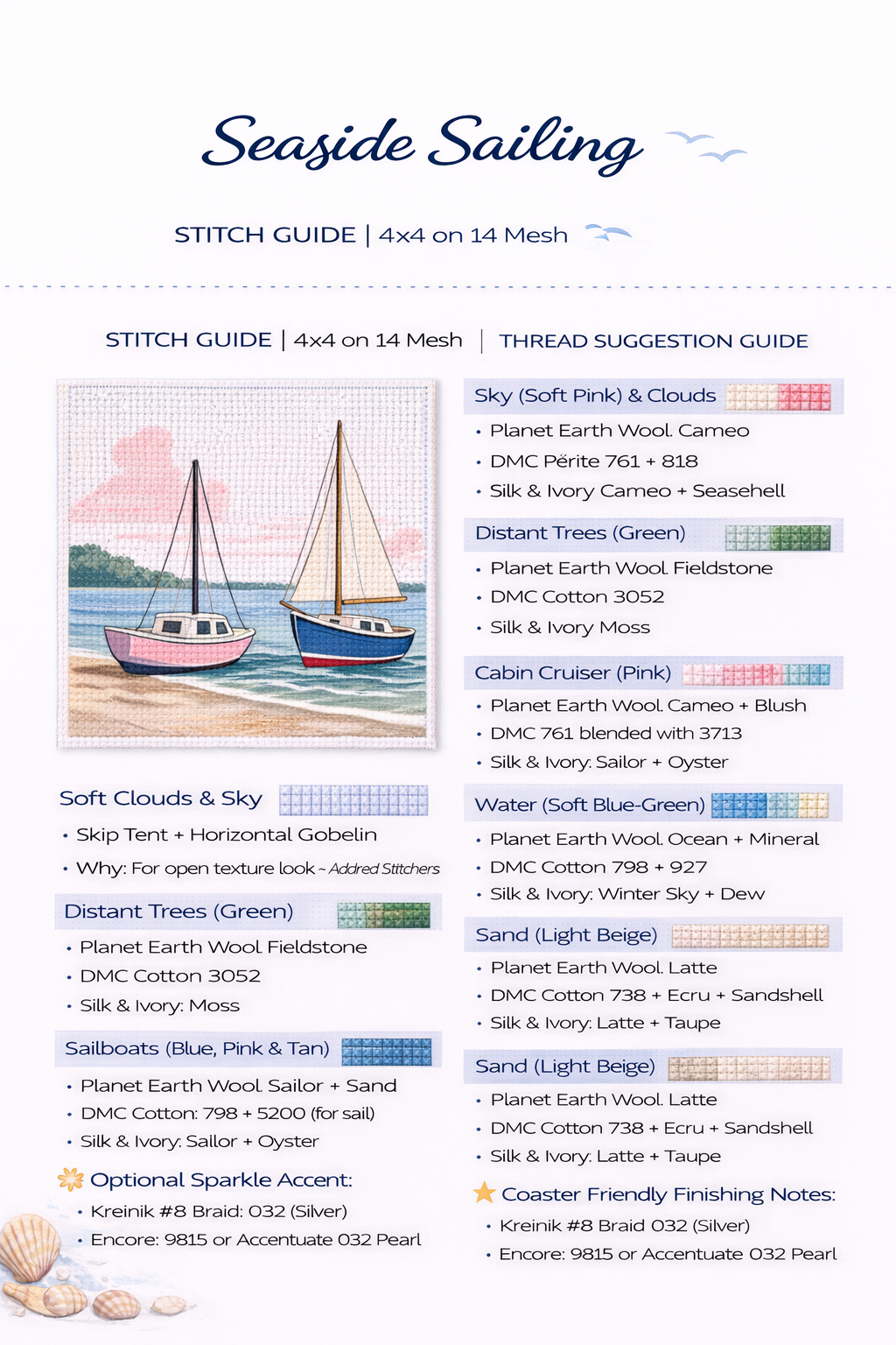 coastal boats needlepoint canvas – 14 count mesh 4x4