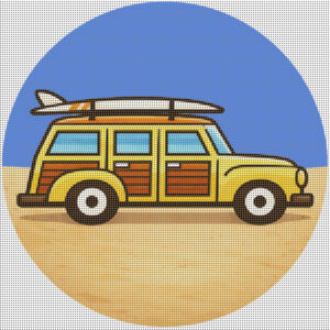 jeep wagon old woodie needlepoint canvas 4 inch round 14 count mesh