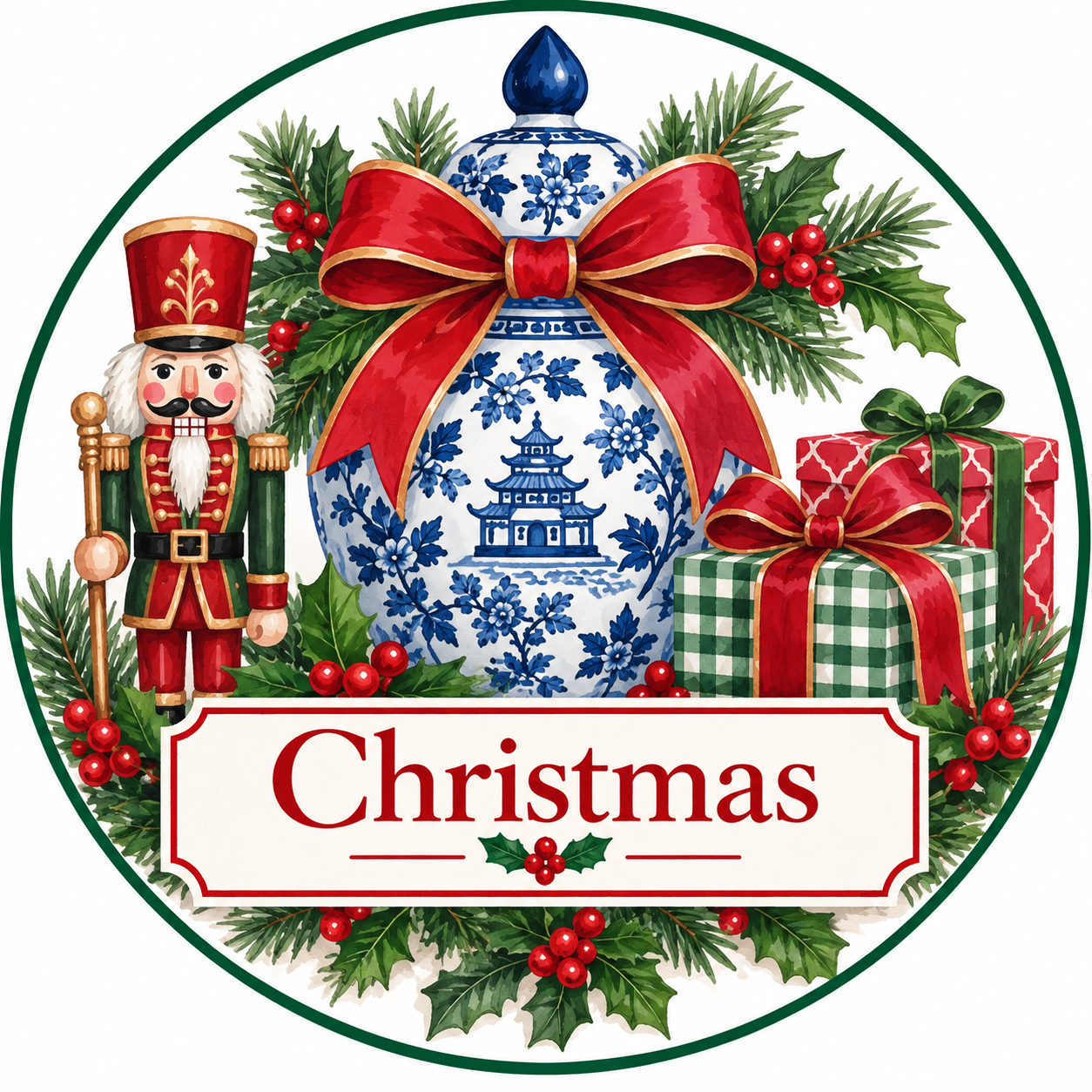 christmas chinoiserie holiday badge